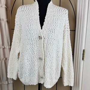 Zara Cream Textured Cardigan Sweater Rhinestone Buttons Oversized Size Small
